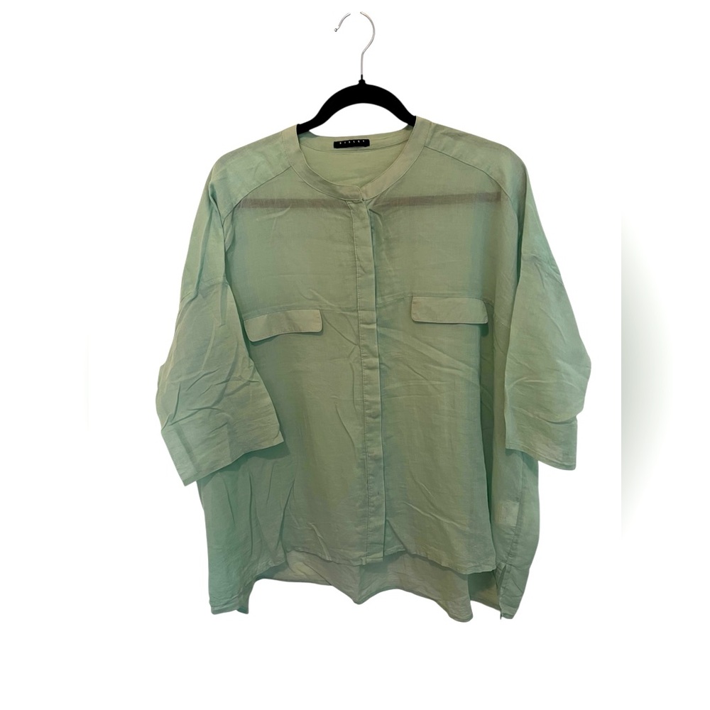 Sisley Light Green Semi-sheer, Long-sleeved Wrapped / Top✨